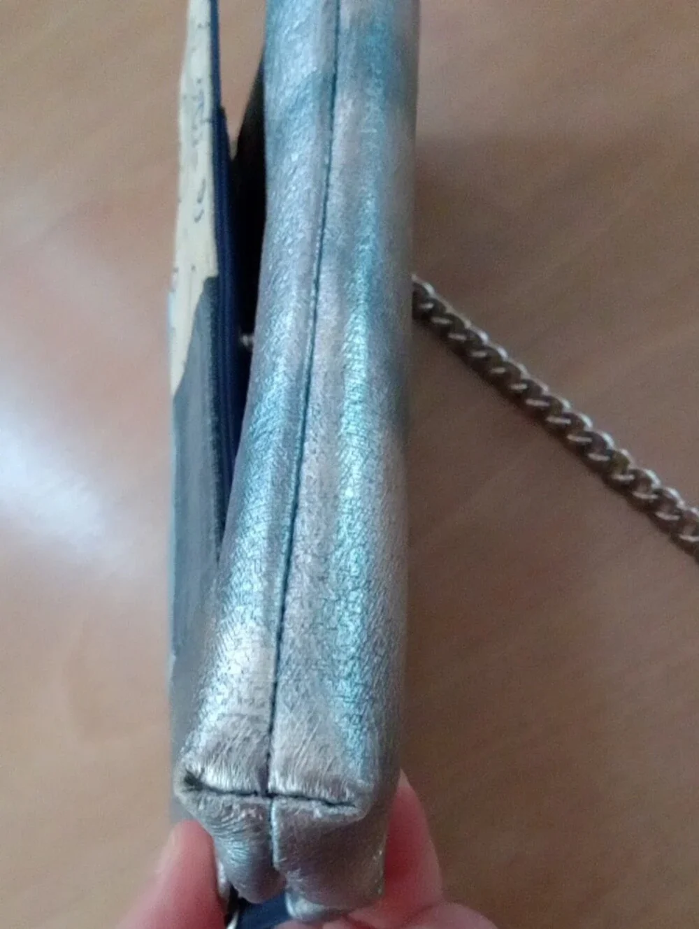 Vintage Y2K Poppie Jones Metallic Silver Patchwork Chain Clutch Purse